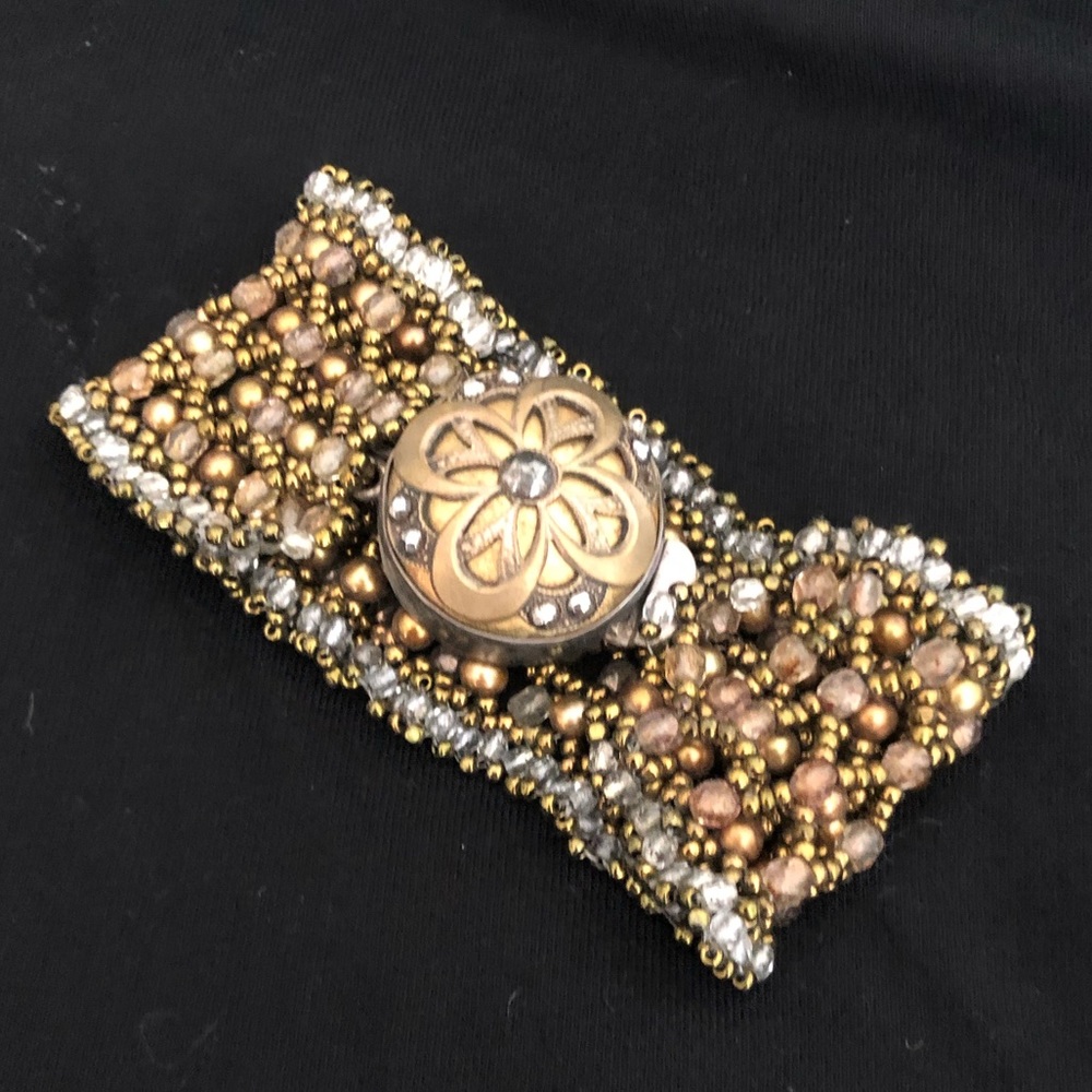 Hand Beaded Bracelet With Vintage Gold Clasp